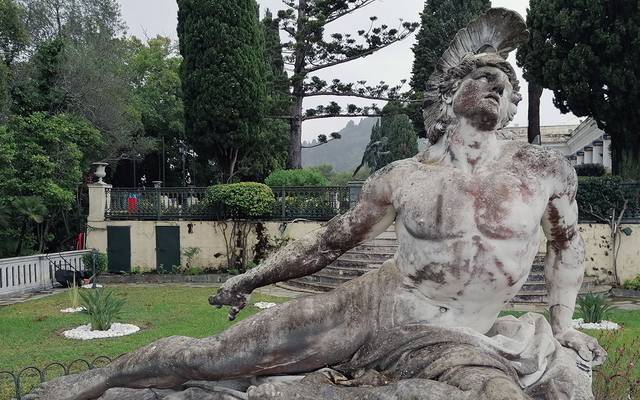 Marble statue in a Corfu garden