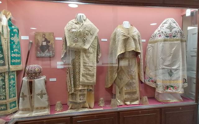 Ecclesiastical vestments in a Corfu museum display