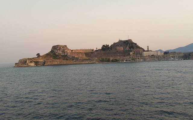Old Fortress of Corfu seen across the water at dusk