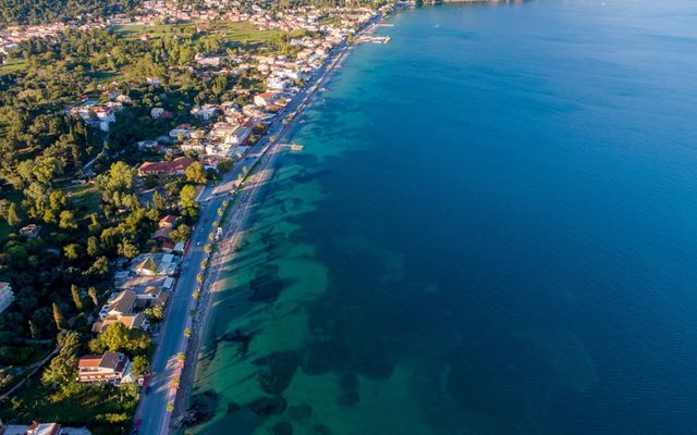 Aerial view of Ipsos bay and the seafront