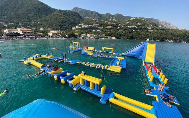 Water park floating on the bay at Ipsos